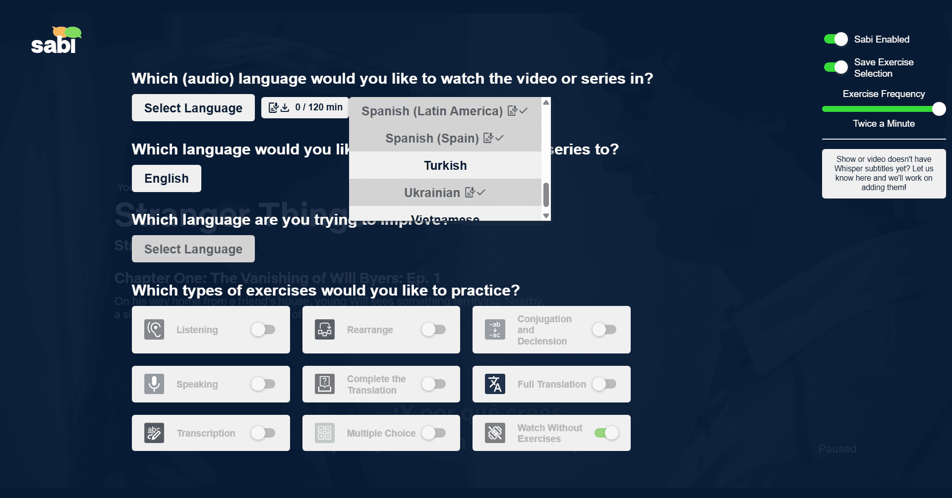 Selecting language for AI subtitles